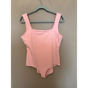 JORASOB Pink Square Neck Sleeveless Bodysuit Tank Top Plus Size XXL Snap Crotch